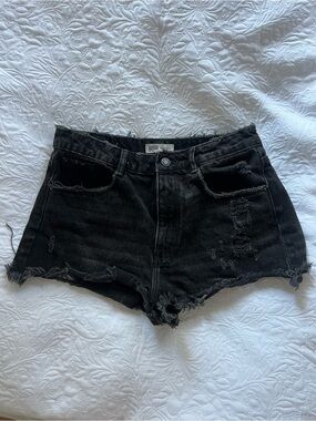Black Distressed High-Rise Denim Shorts